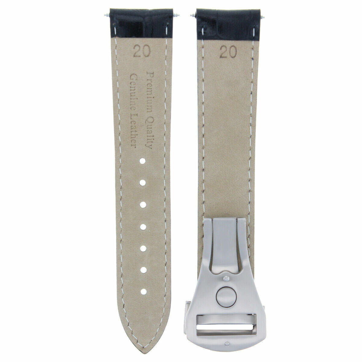 20MM LEATHER STRAP WATCH BAND BUCKLE CLASP FOR 41MM OMEGA SEAMASTER PLANET BLACK