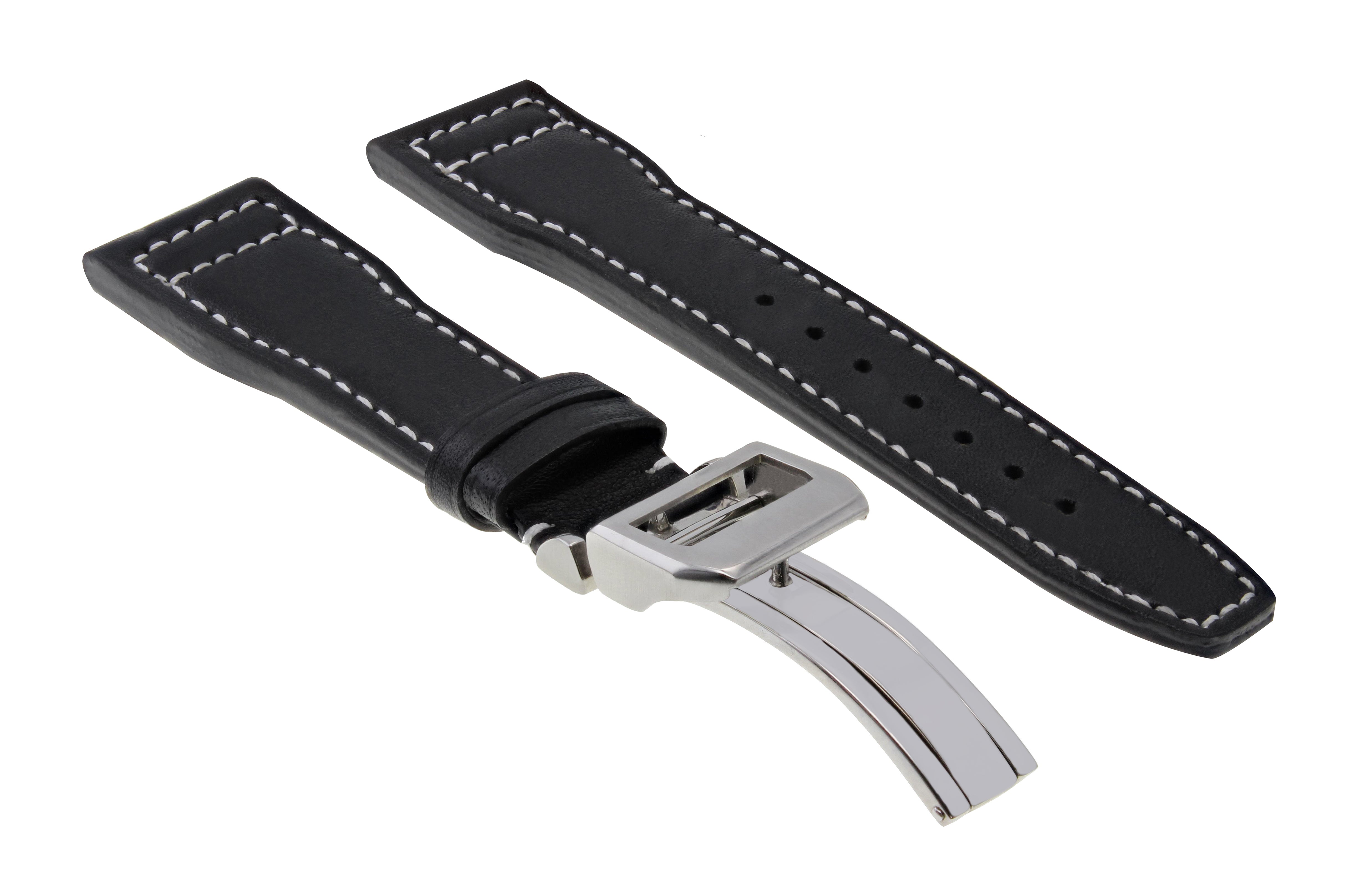 23MM LEATHER WATCH STRAP BAND FOR IWC PORTUGUESE PILOT AQUATIMER CLASP BLACK WS