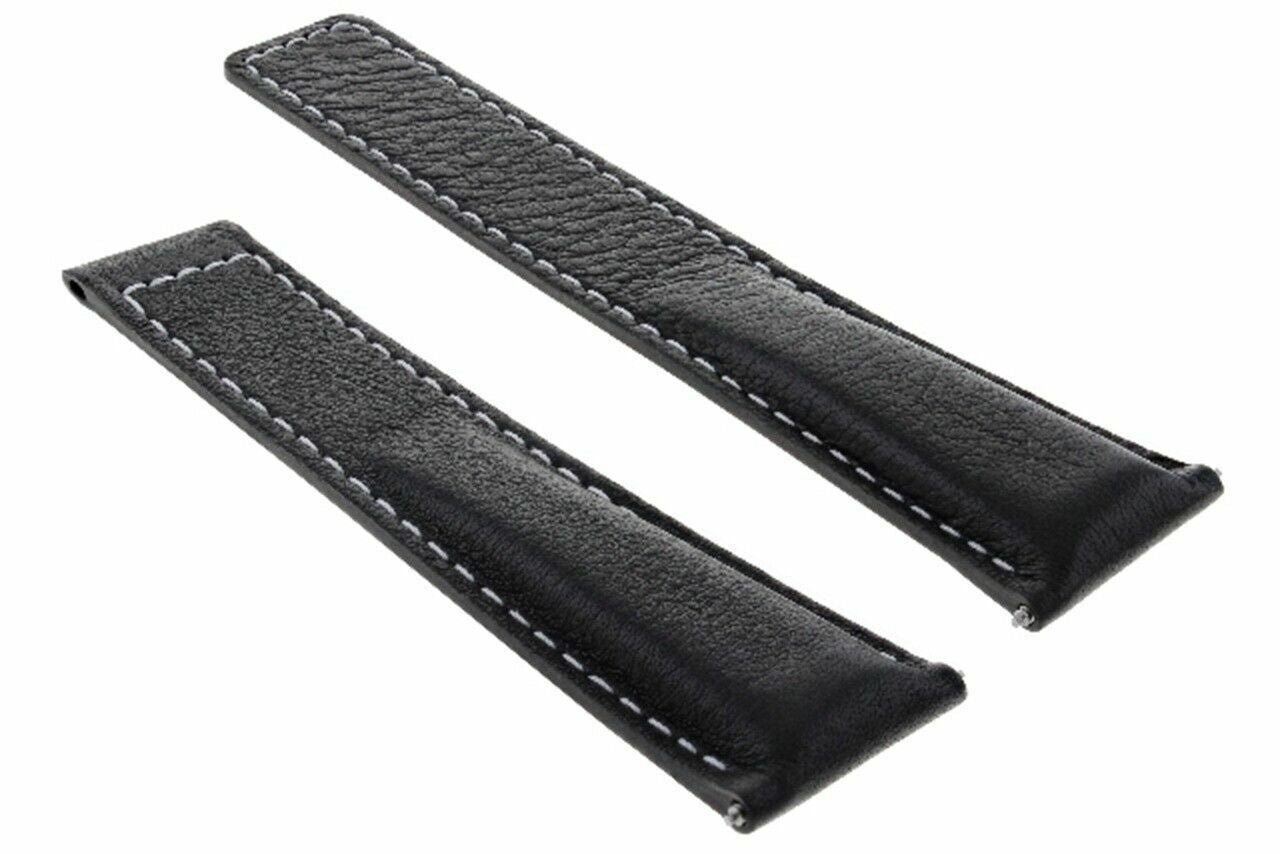 20MM LEATHER STRAP BAND FOR TAG HEUER CARRERA CV2013 DEPLOYMENT CLASP BLACK WS