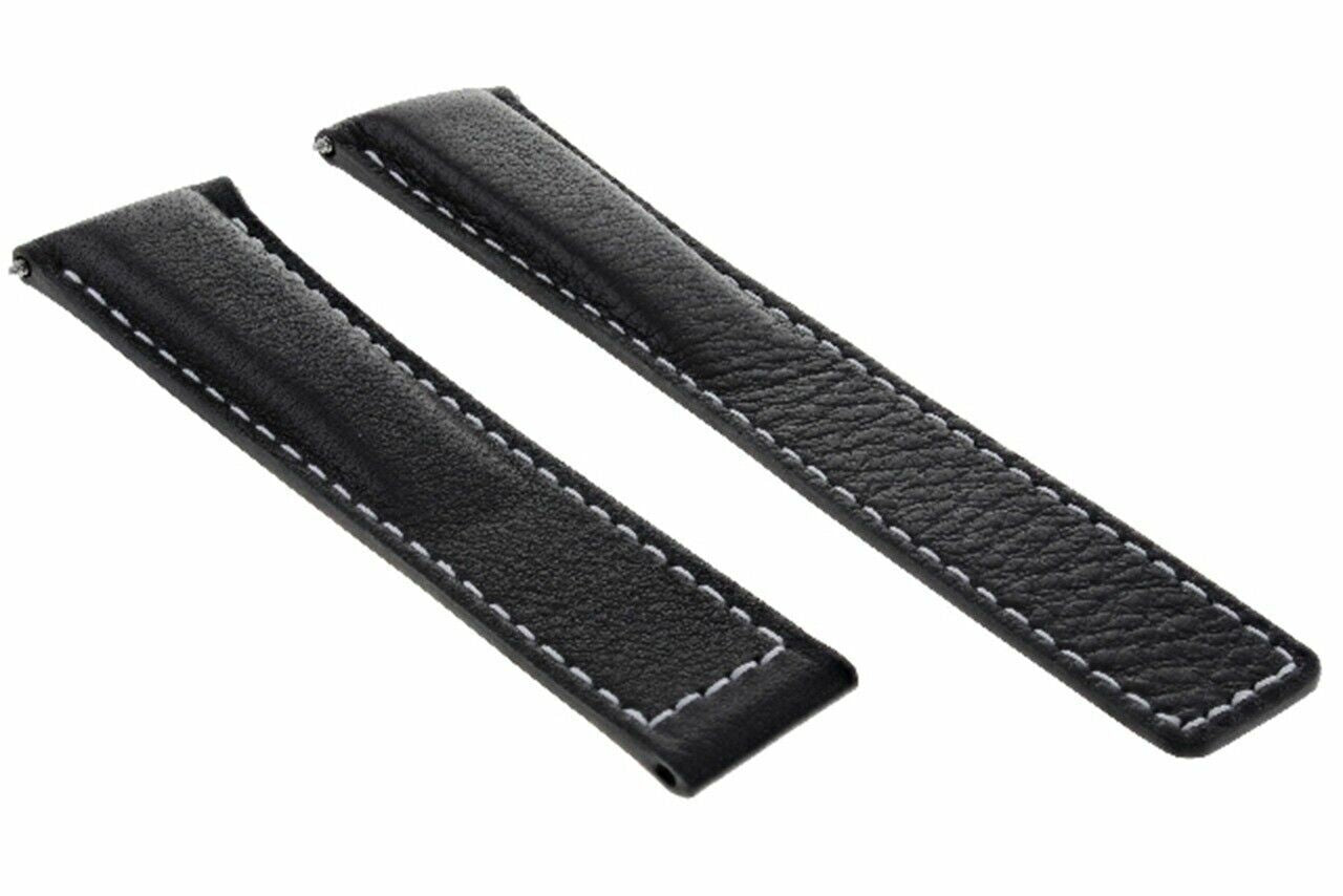 20MM LEATHER STRAP BAND FOR TAG HEUER CARRERA CV2013 DEPLOYMENT CLASP BLACK WS