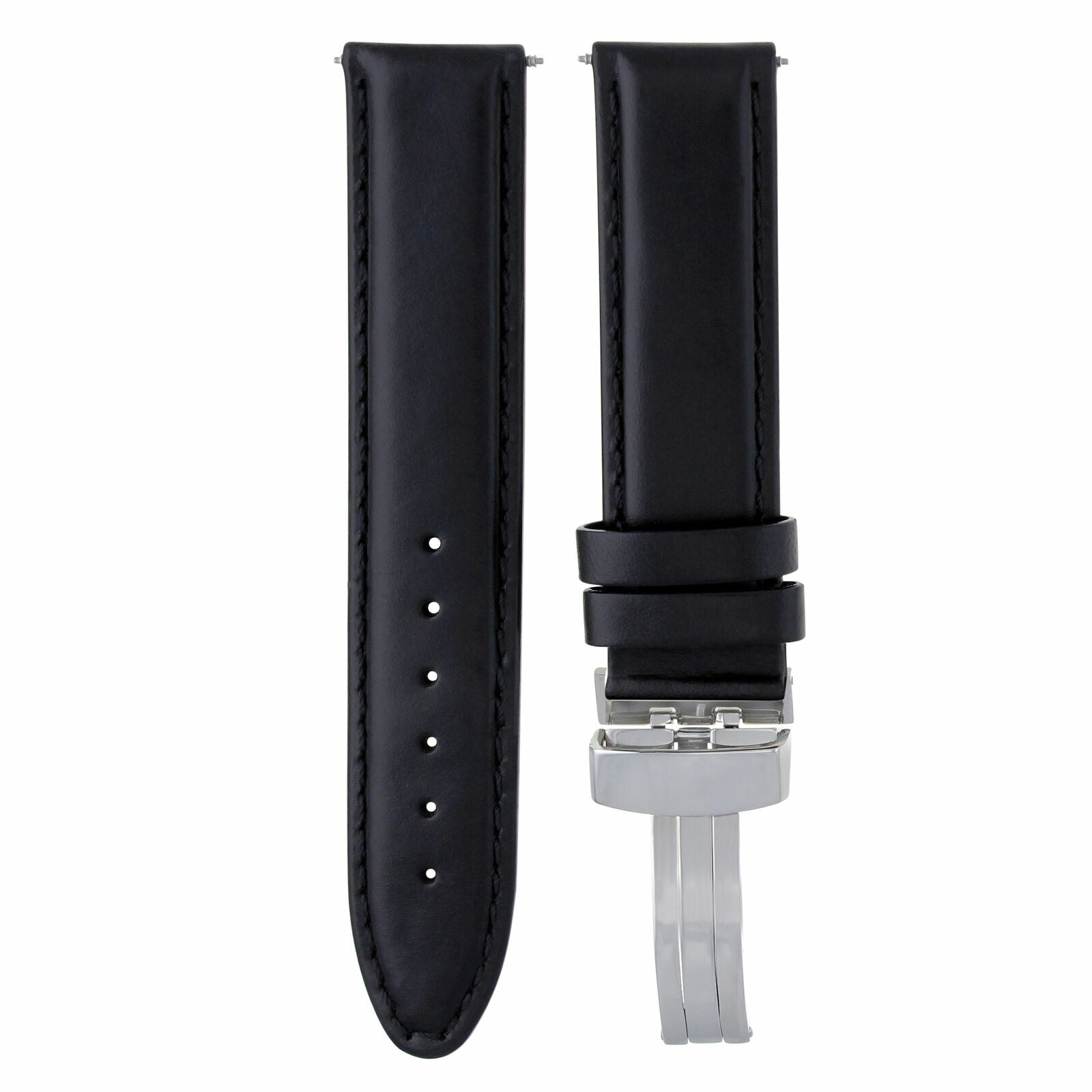 19MM GENUINE LEATHER WATCH BAND SMOOTH STRAP DEPLOY CLASP FOR 34MM ROLEX BLACK