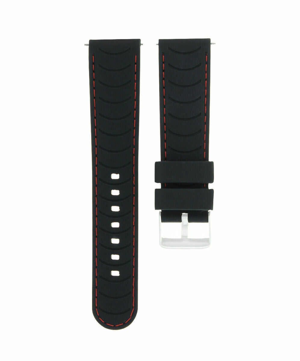 24MM RUBBER STRAP WATCH BAND FOR TUDOR BLACK SHIELD FASTRIDER BLACK RED STITCH