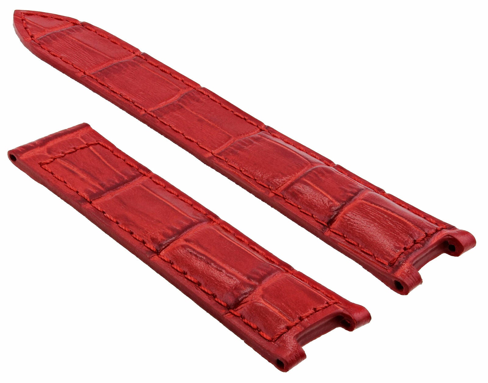 LEATHER WATCH STRAP BAND BRACELET FOR CARTIER PASHA 21MM  DEPLOYMENT CLASP RED