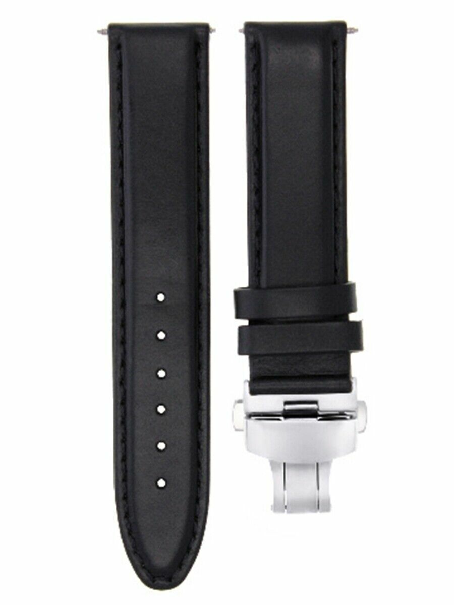 22MM SMOOTH LEATHER BAND STRAP FOR 43MM TISSOT T0914204605101 DEPLOYMENT BLACK