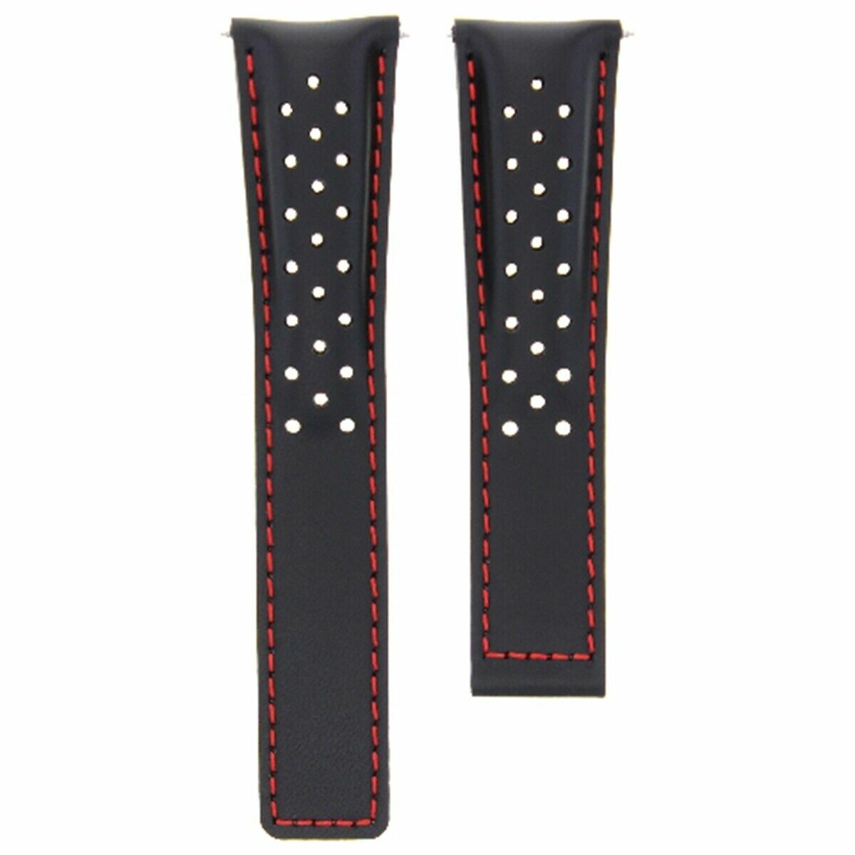 LEATHER WATCH BAND 22MM FOR TAG HEUER MONACO CARRERA BLACK RED STITCH PERFORATED