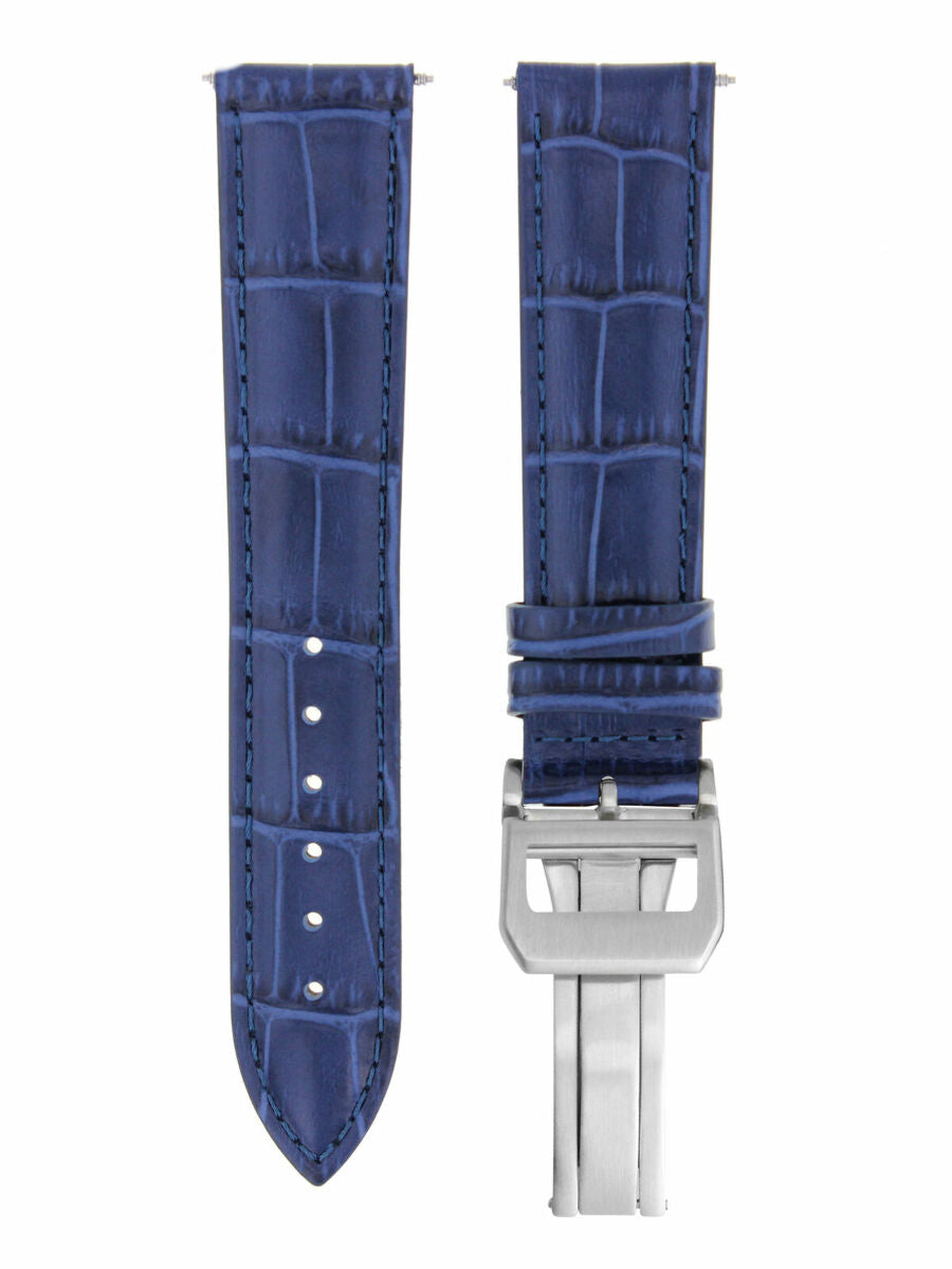 22MM LEATHER WATCH BAND STRAP FOR IWC PILOT PORTUGUESE DEPLOYMENT CLASP BLUE