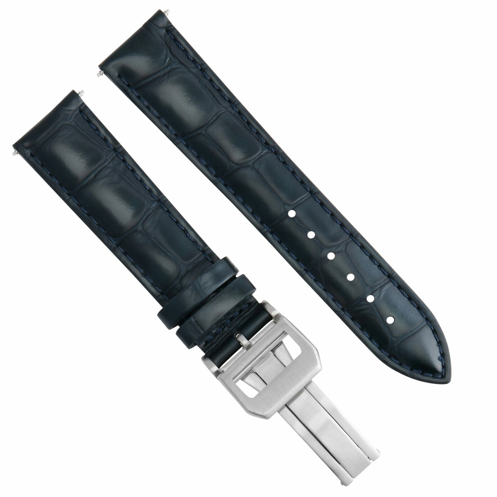 22MM LEATHER WATCH STRAP BAND  FOR IWC PILOT PORTUGUESE DEPLOYMENT BUCKLE BLACK