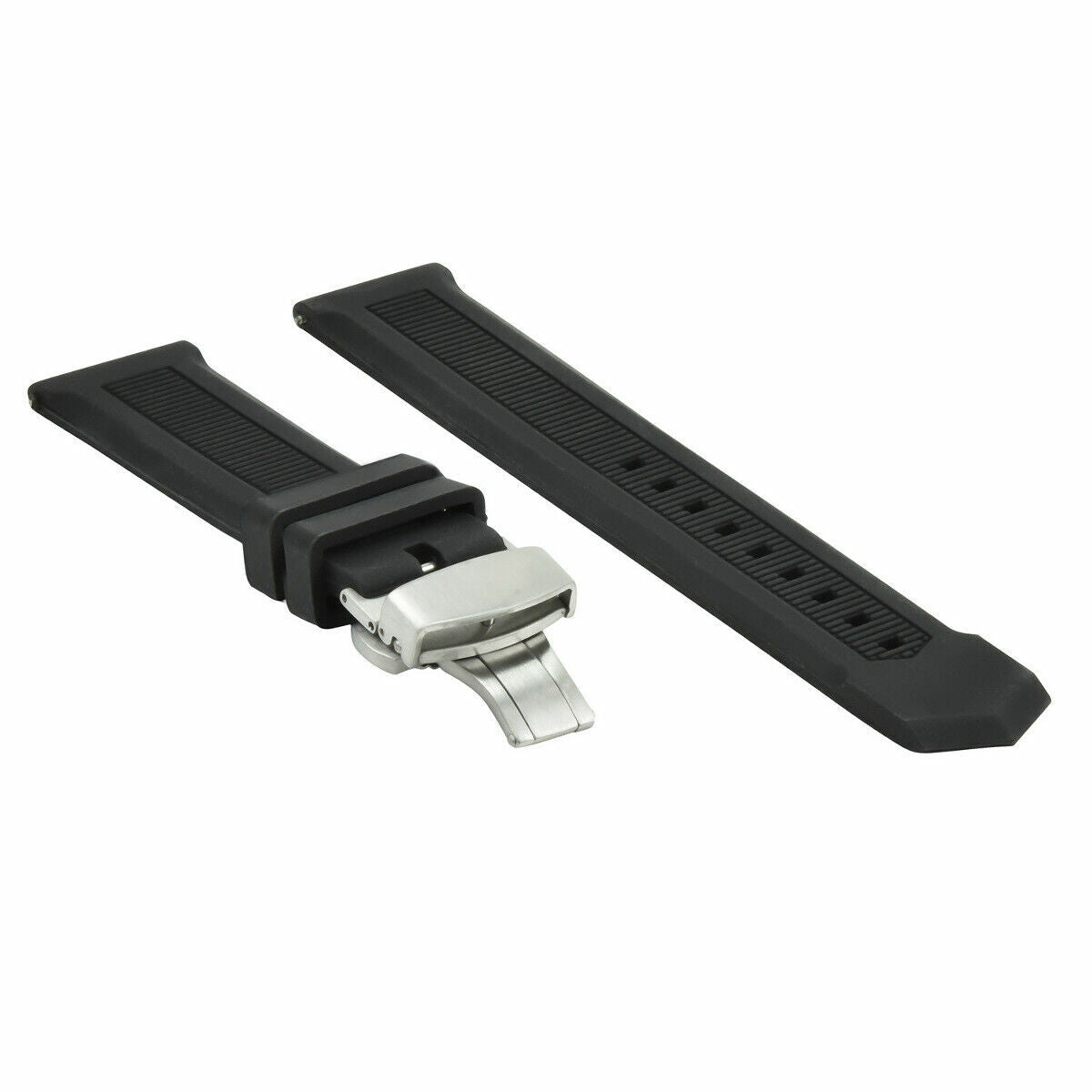 22MM RUBBER WATCH BAND STRAP BUTTERFLY CLASP FOR TAG HEUER AQUARACER BLACK SHINY