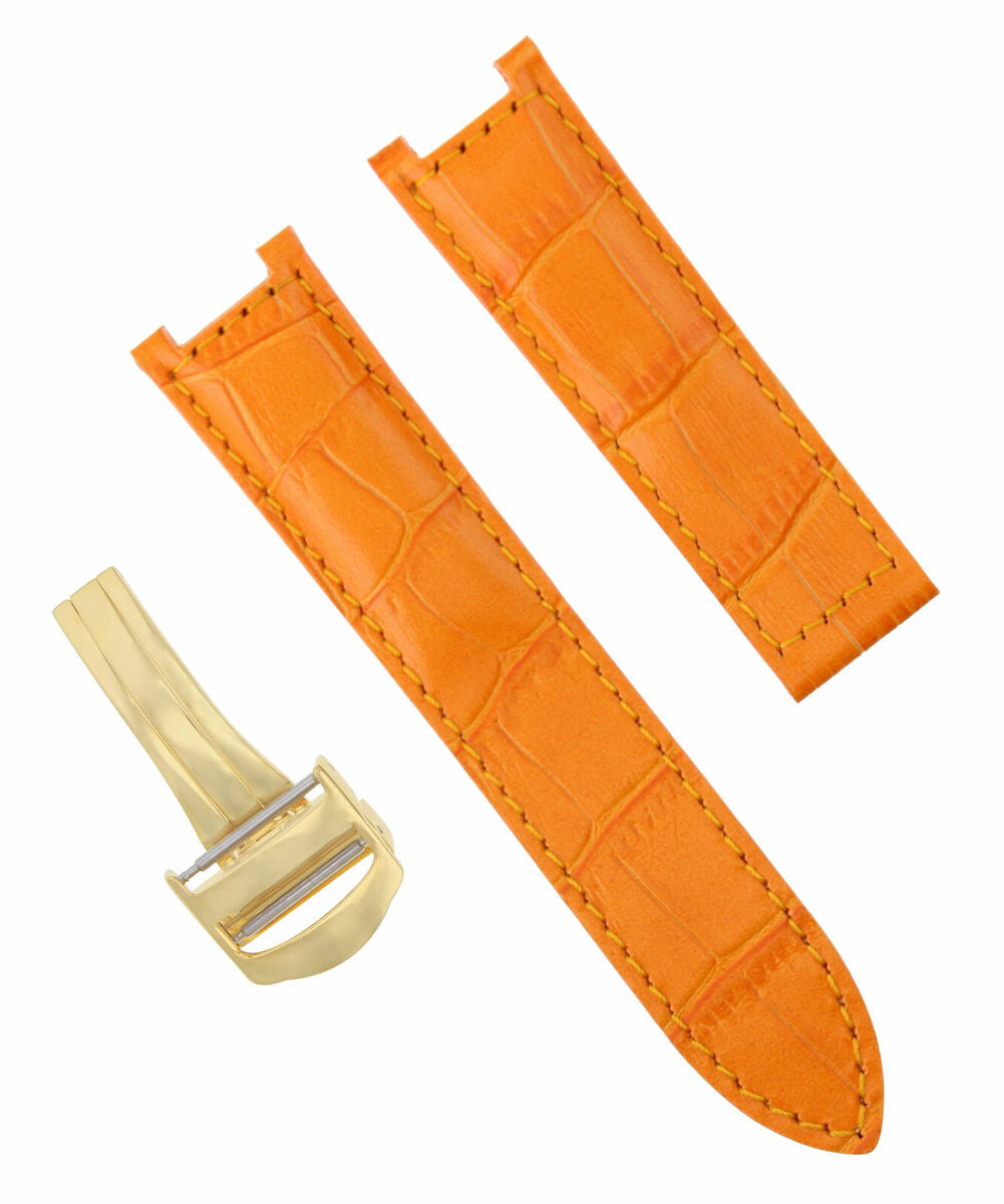 LEATHER WATCH BAND STRAP FOR CARTIER PASHA 1033 2475 1628 18MM ORANGE CLASP GOLD