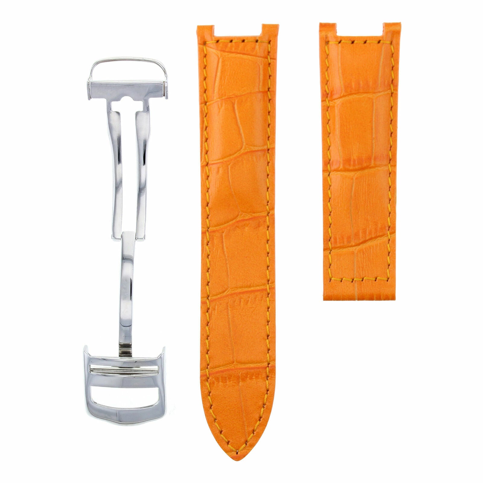 LEATHER WATCH BAND STRAP DEPLOYMENT FIT FOR 35MM CARTIER PASHA WATCH 18MM ORANGE