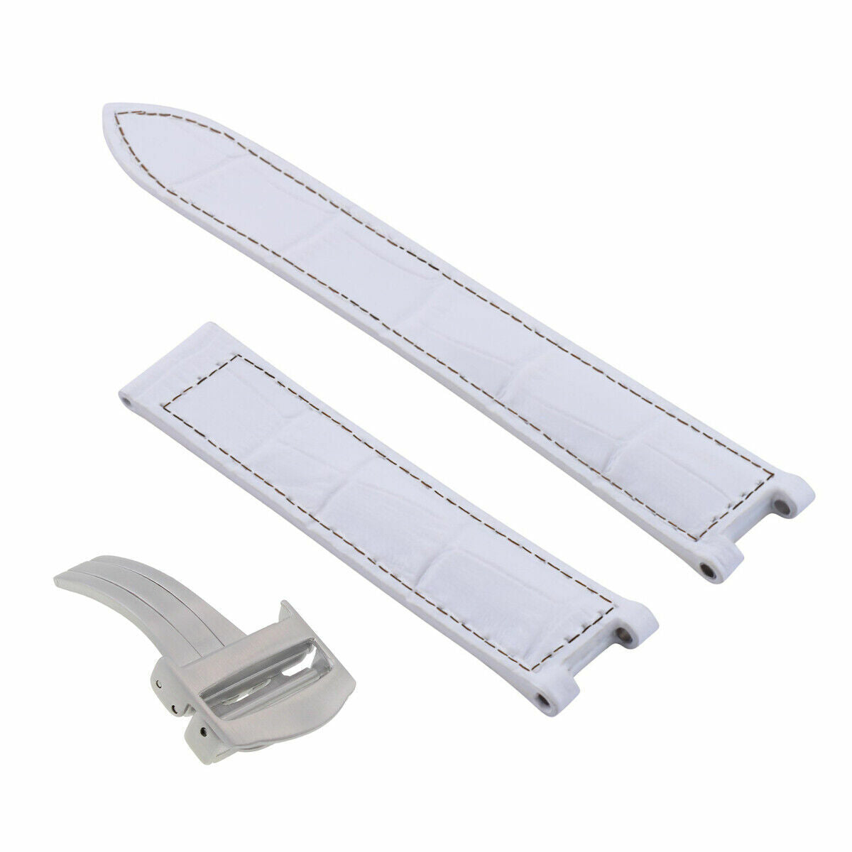 LEATHER STRAP BAND DEPLOYMENT CLASP FOR CARTIER PASHA 2324 18MM WHITE BLACK