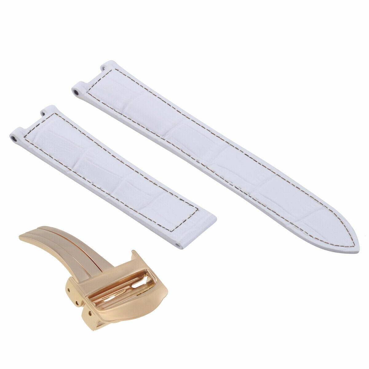 LEATHER STRAP BAND FOR CARTIER PASHA 2324 WATCH WHITE 18MM DEPLOYMENT CLASP ROSE