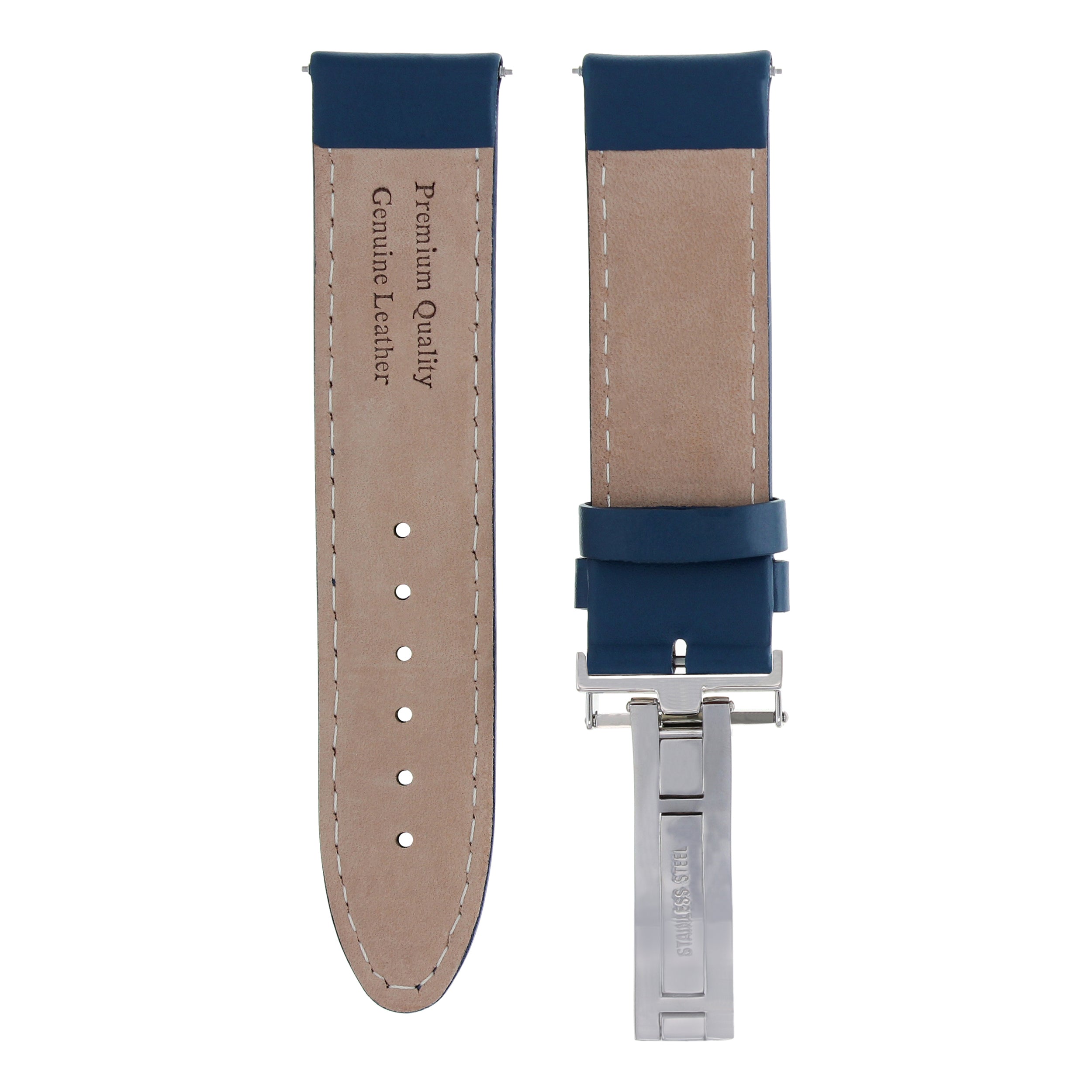 18-19-20-22-24MM GENUINE LEATHER WATCH STRAP SMOOTH BAND CLASP FOR CORUM BLUE