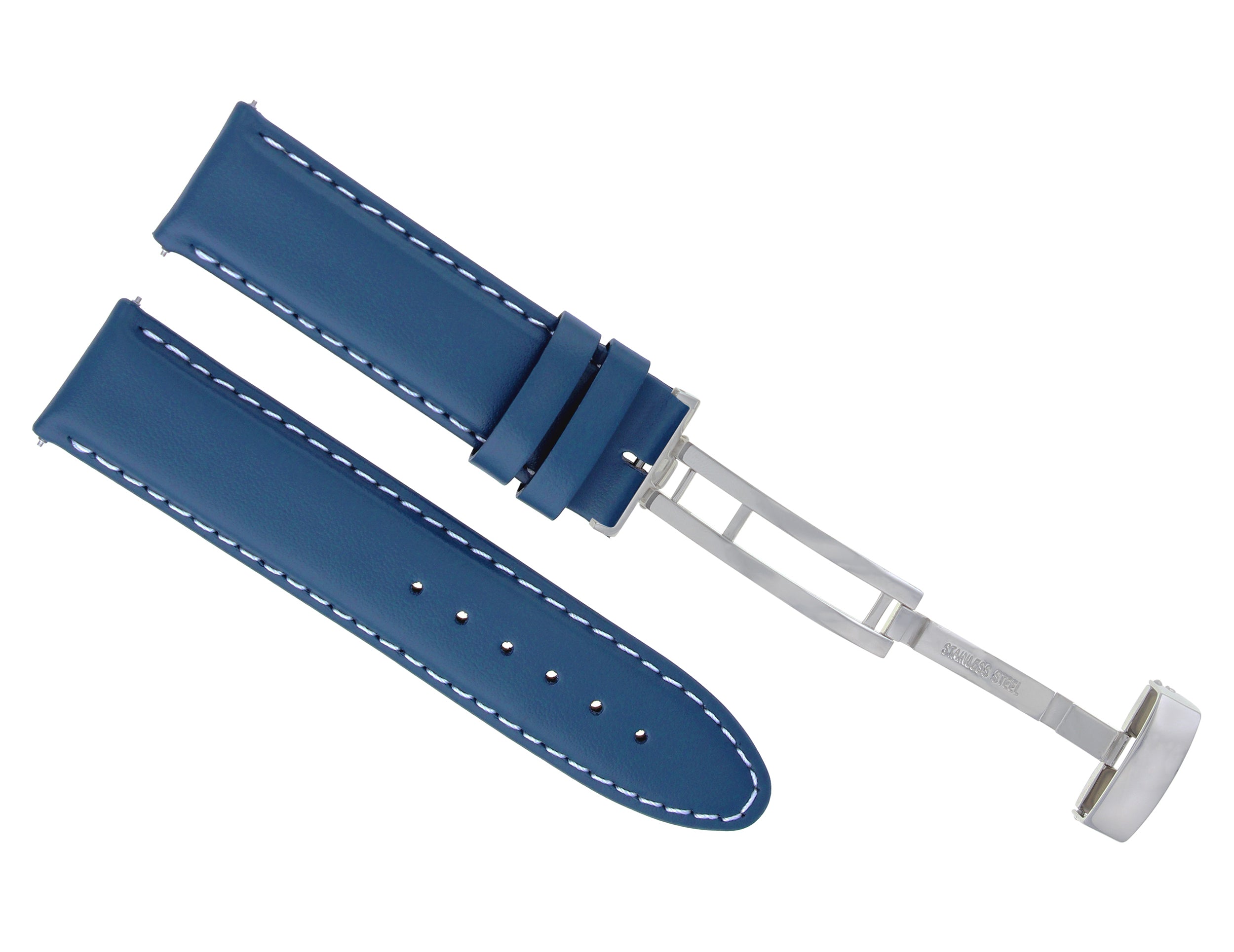 18-19-20-22-24MM GENUINE LEATHER WATCH STRAP SMOOTH BAND CLASP FOR CORUM BLUE