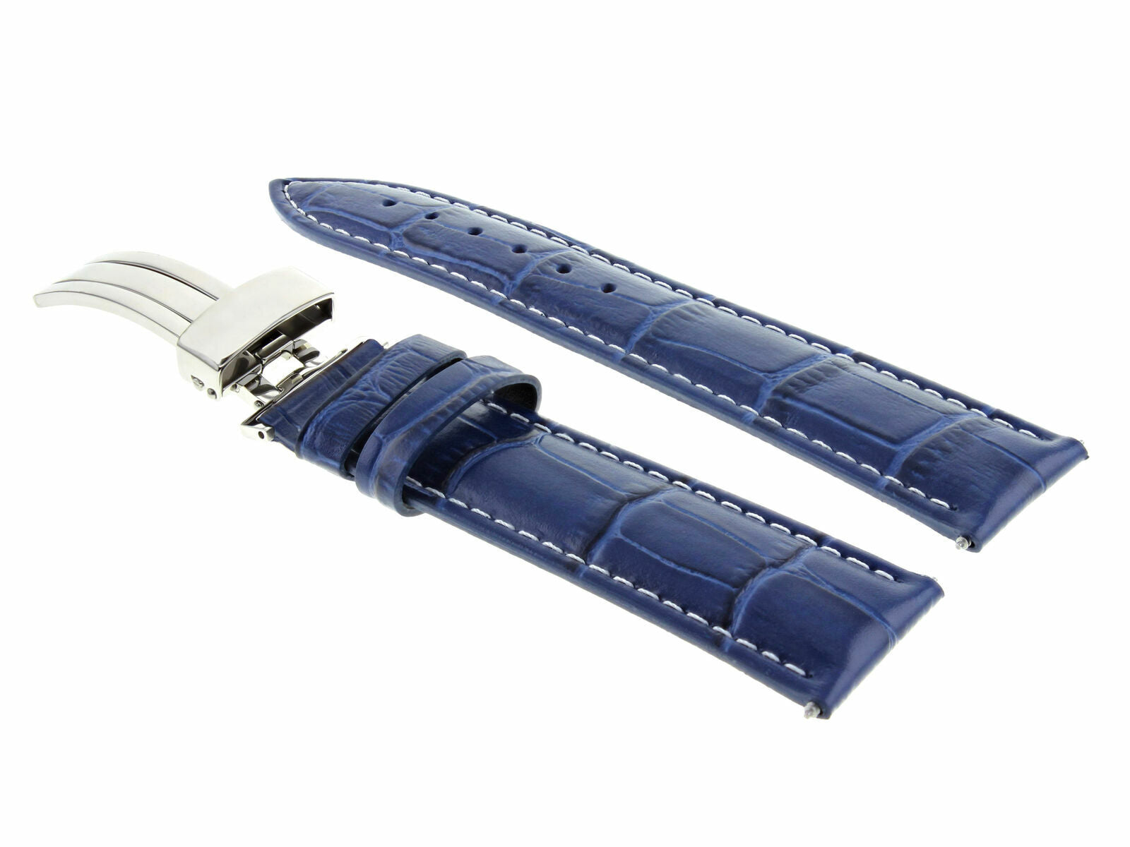 18MM LEATHER WATCH BAND STRAP FOR SEIKO 5 AUTO WATCH DEPLOYMENT CLASP BLUE WS