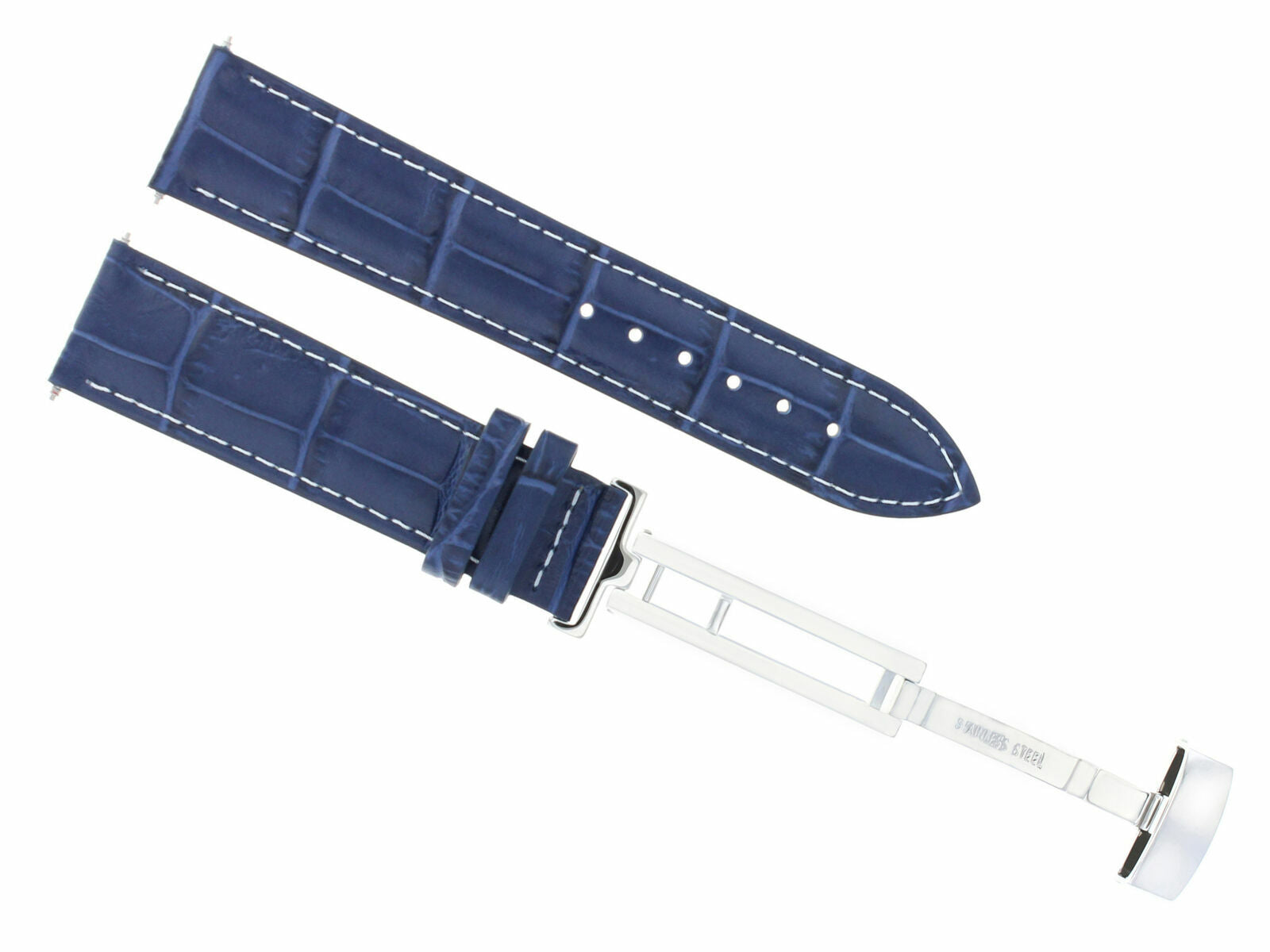 18MM LEATHER WATCH BAND STRAP FOR SEIKO 5 AUTO WATCH DEPLOYMENT CLASP BLUE WS