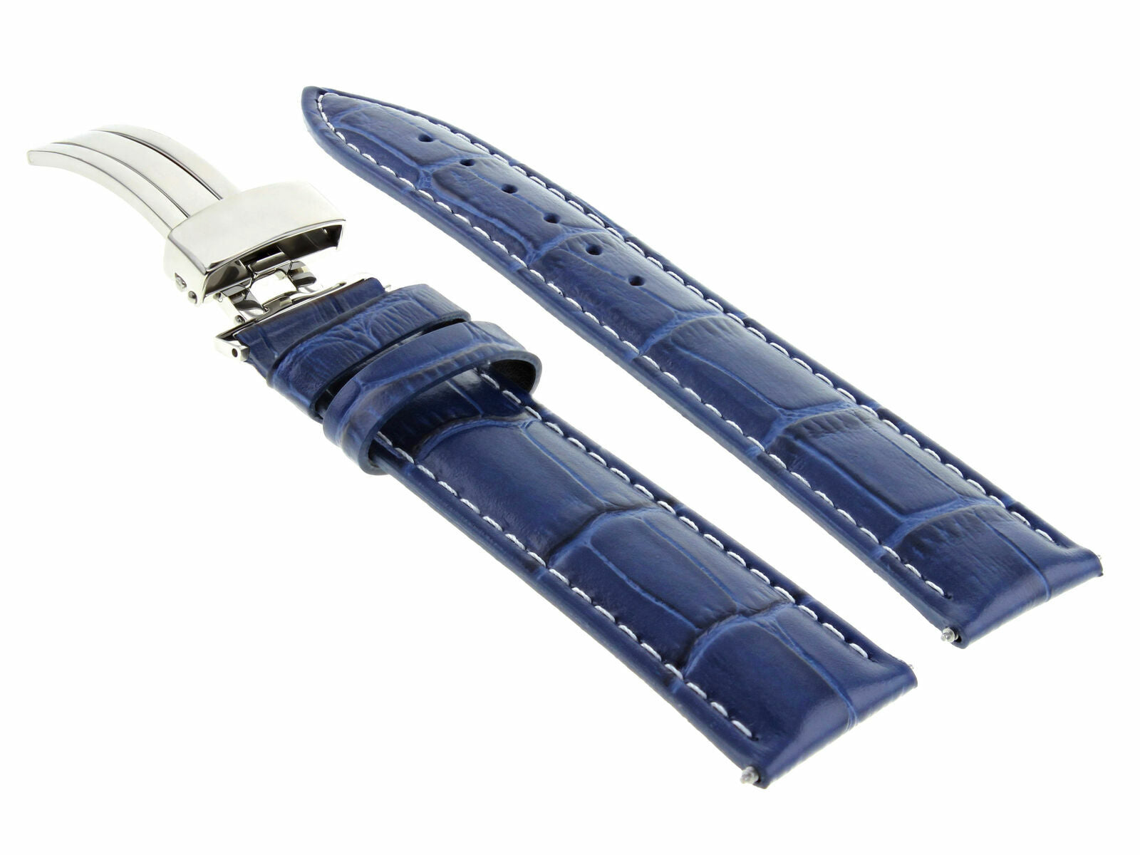 19MM LEATHER BAND STRAP FOR IWC PILOT PORTUGESE PORTOFINO DEPLOY CLASP BLUE WS