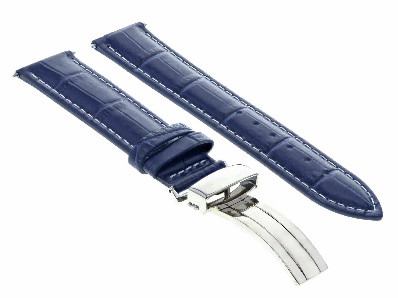 19MM LEATHER BAND STRAP FOR IWC PILOT PORTUGESE PORTOFINO DEPLOY CLASP BLUE WS