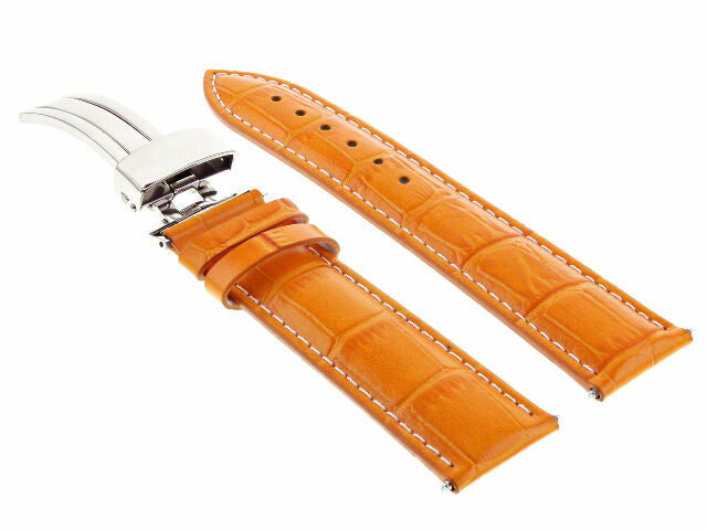 24MM LEATHER BAND STRAP FOR CARTIER TANK FRANCAISE DEPLOYMENT CLASP ORANGE WS