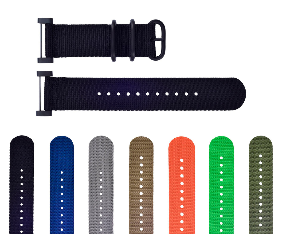 NYLON WATCH BAND STRAP BLACK PVD LUGS ADAPTER SET 3 RINGS DIVER FOR SUUNTO CORE, Black