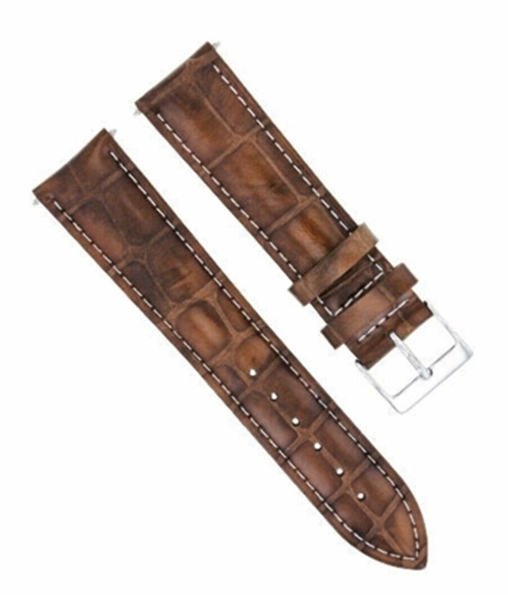 LEATHER WATCH BAND STRAP FOR LONGINES WATCH 20/16MM LIGHT BROWN WHITE STITCH