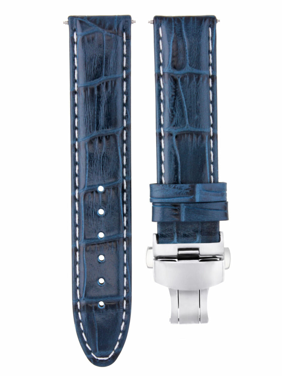 18MM PREMIUM LEATHER WATCH STRAP BAND DEPLOYMENT FOR BAUME MERCIER WATCH BLUE WS