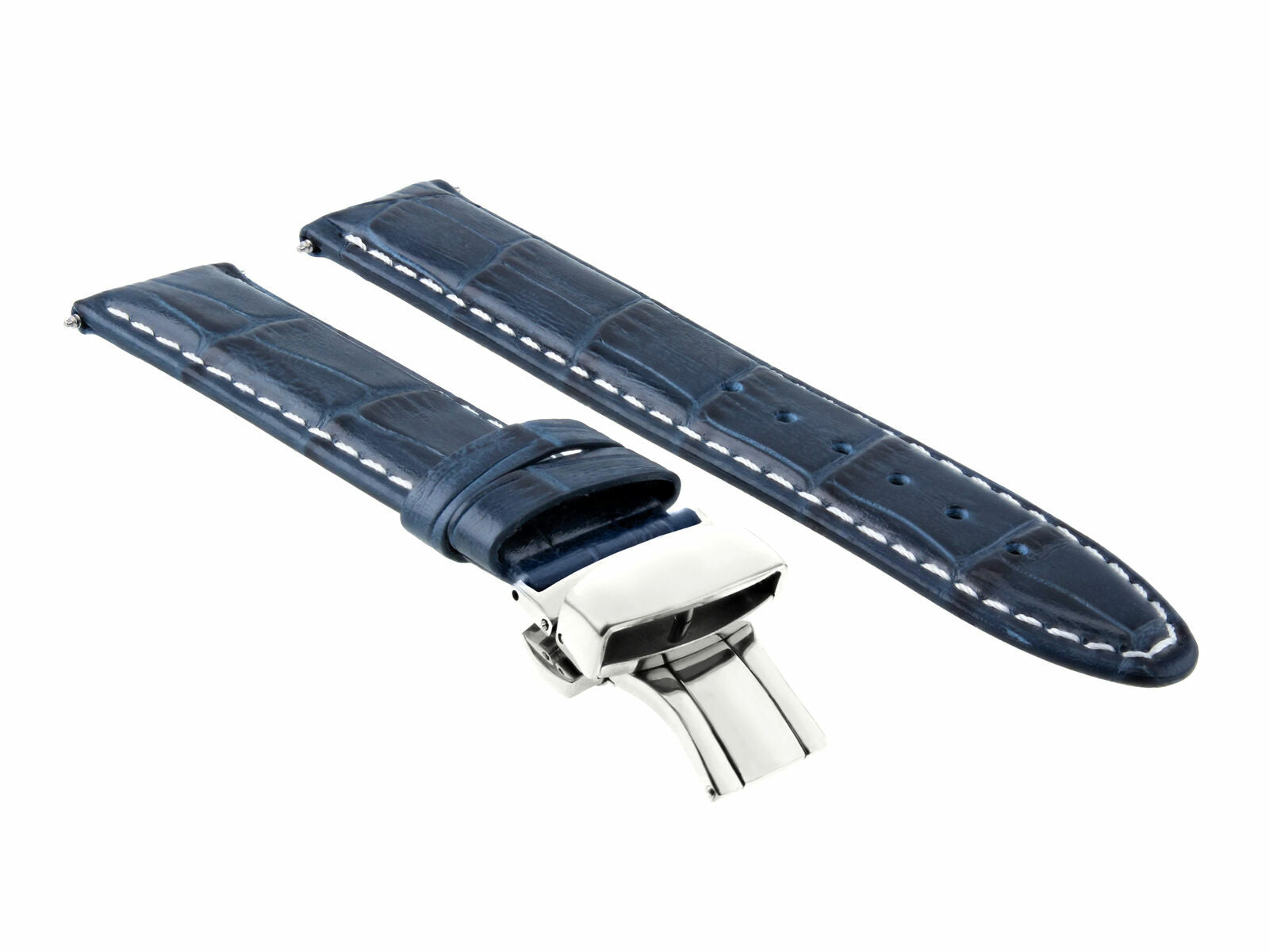 19MM PREMIUM LEATHER WATCH STRAP BAND DEPLOYMENT FOR BAUME MERCIER WATCH BLUE WS