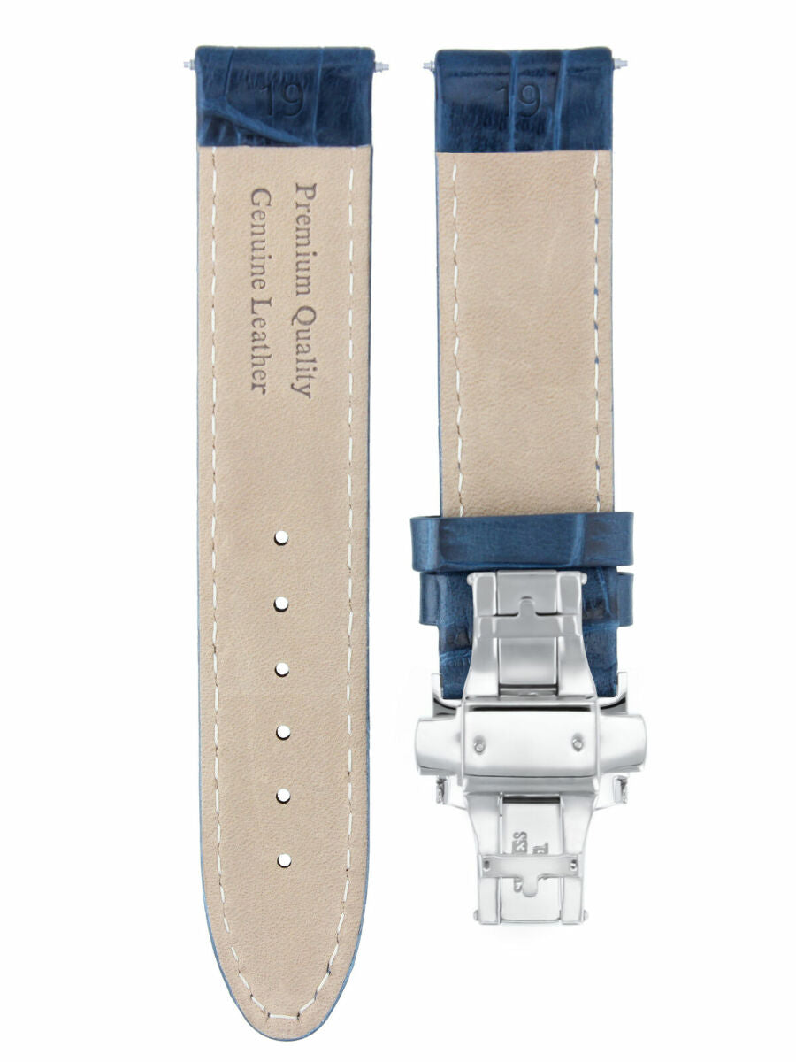 19MM PREMIUM LEATHER WATCH STRAP BAND DEPLOYMENT FOR BAUME MERCIER WATCH BLUE WS