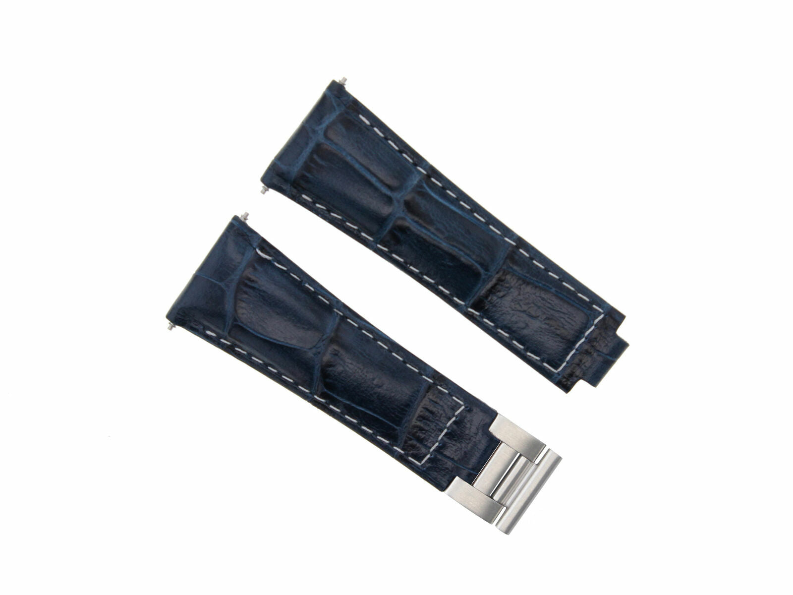 LEATHER WATCH STRAP BAND FOR ROLEX DAYTONA 16519 116520 116523 BLUE WHITE STITCH