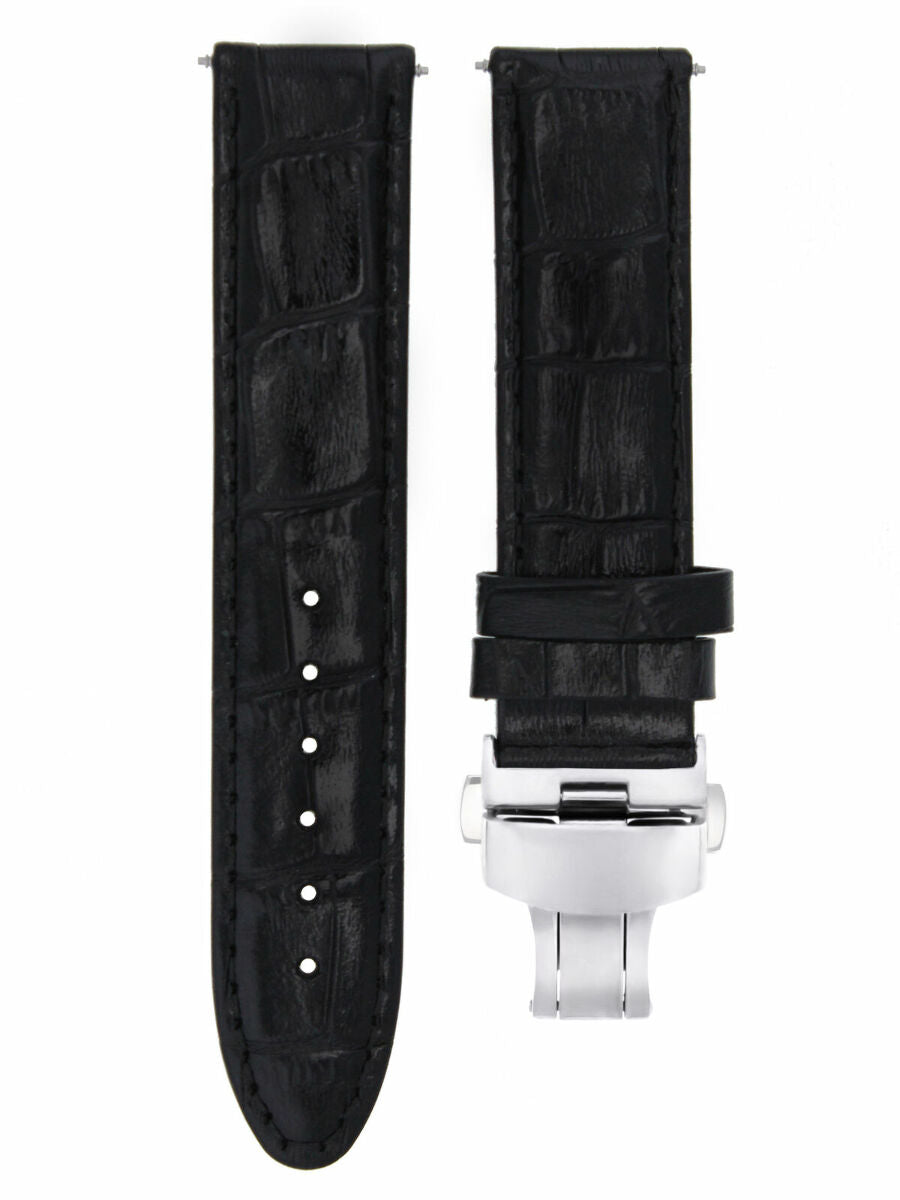 22MM LEATHER WATCH STRAP BAND CLASP FOR OMEGA SEAMASTER PLANET OCEAN WATCH BLACK