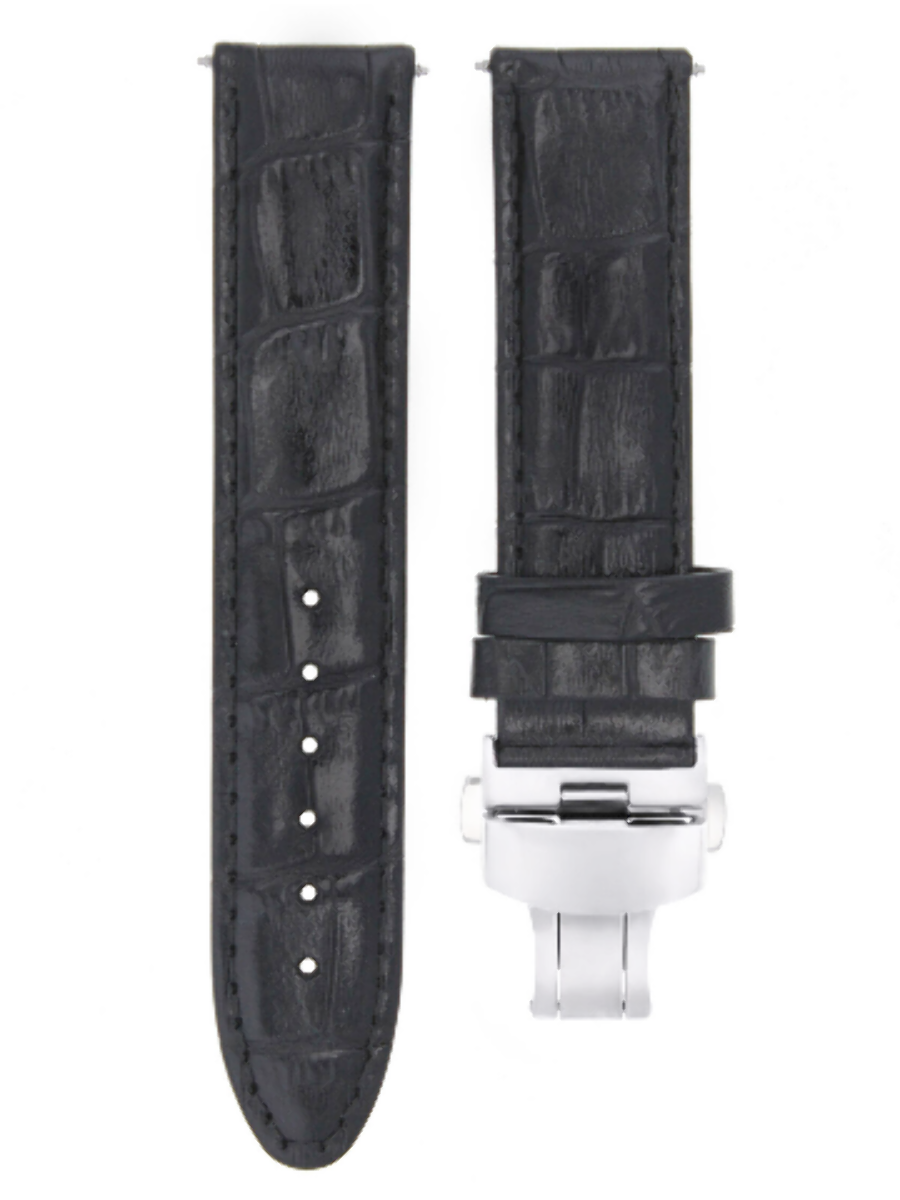 20MM PREMIUM LEATHER WATCH STRAP BAND FOR TUDOR WATCH DEPLOYMNET CLASP BLACK