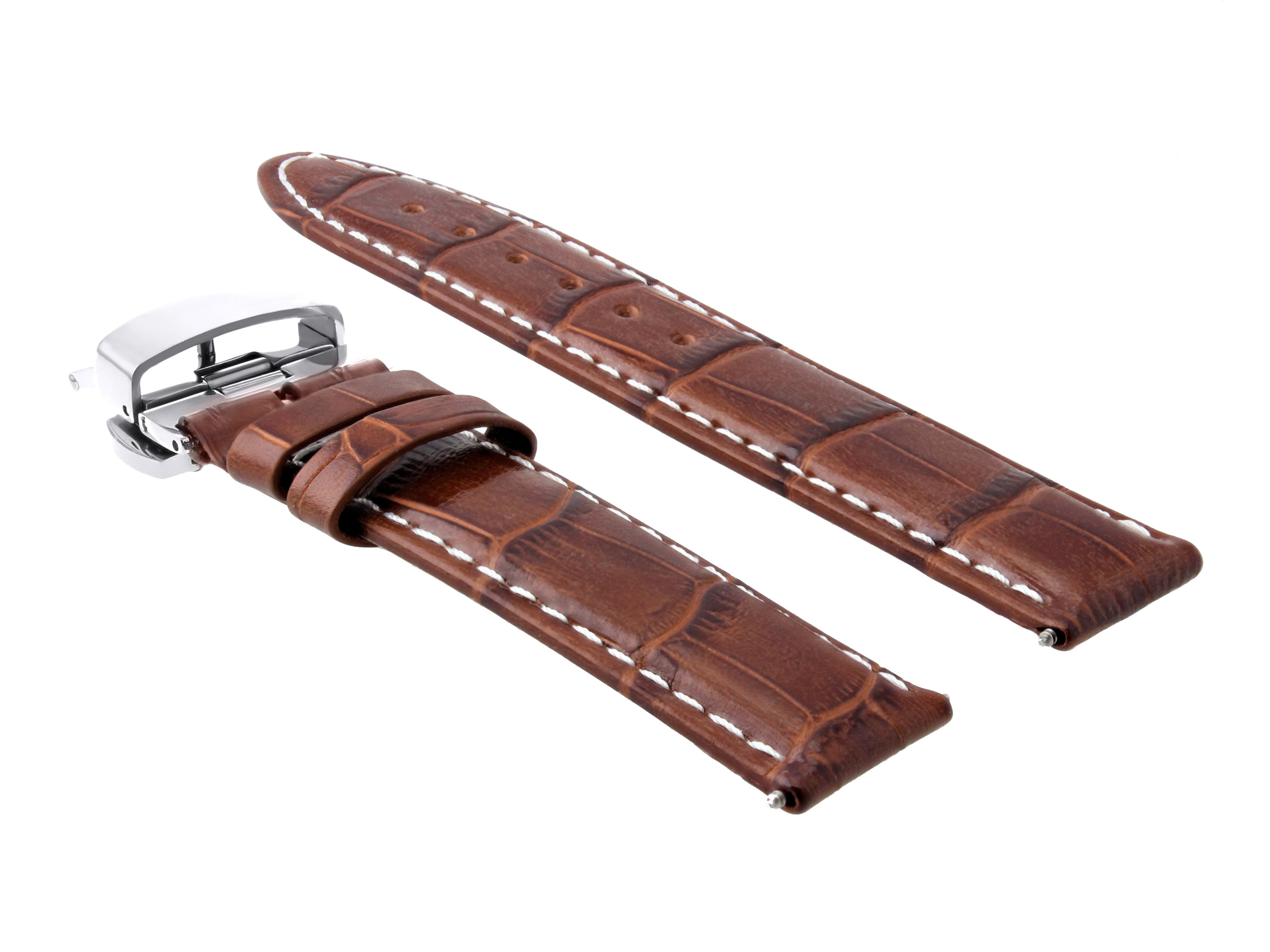 22MM LEATHER WATCH STRAP BAND CLASP FOR OMEGA SEAMASTER PLANET OCEAN L/BROWN WS