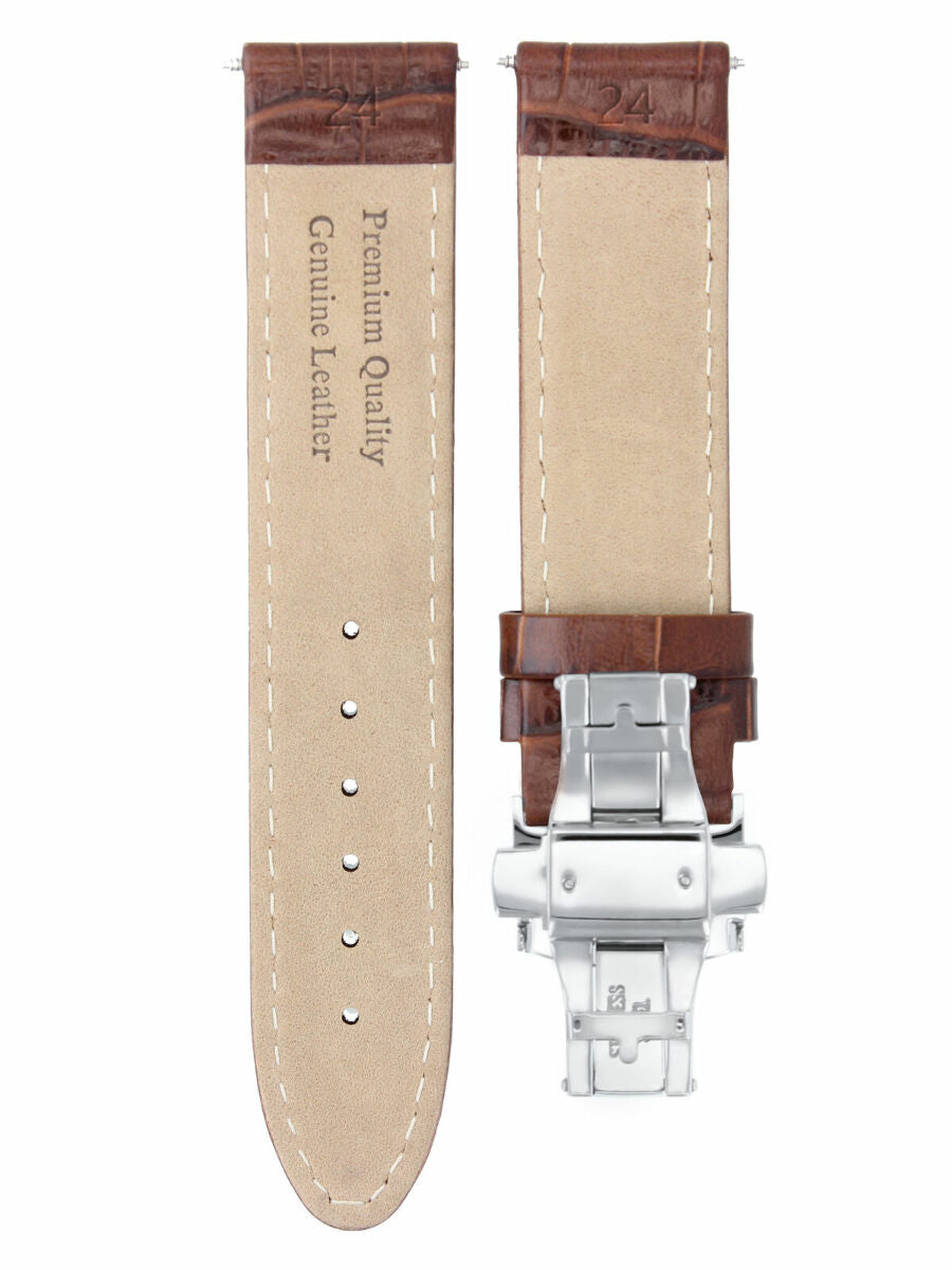 24MM LEATHER WATCH STRAP BAND DEPLOYMENT CLASP FOR OMEGA RAILMASTER L/BROWN