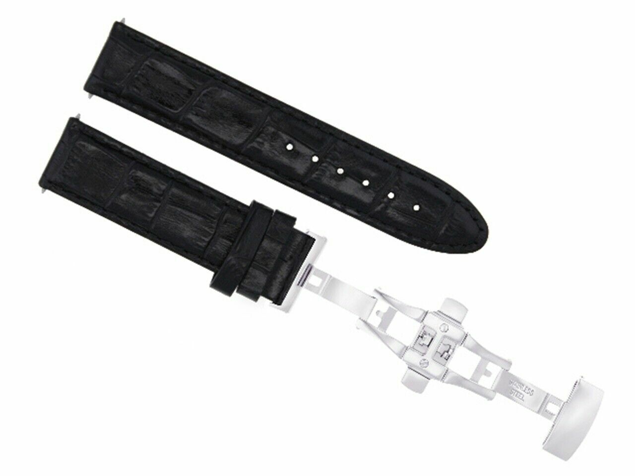 24MM REPLACEMET LEATHER WATCH STRAP BAND CLASP FOR MONTBLANC TIMEWALKER BLACK