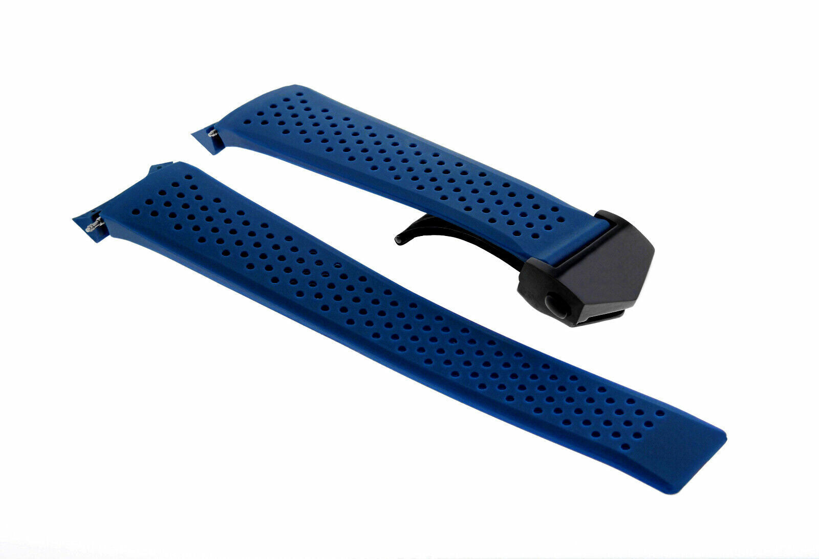 22MM RUBBER STRAP BAND  FOR TAG HEUER GRAND CARRERA CALIBRE BLACK CLASP BLUE
