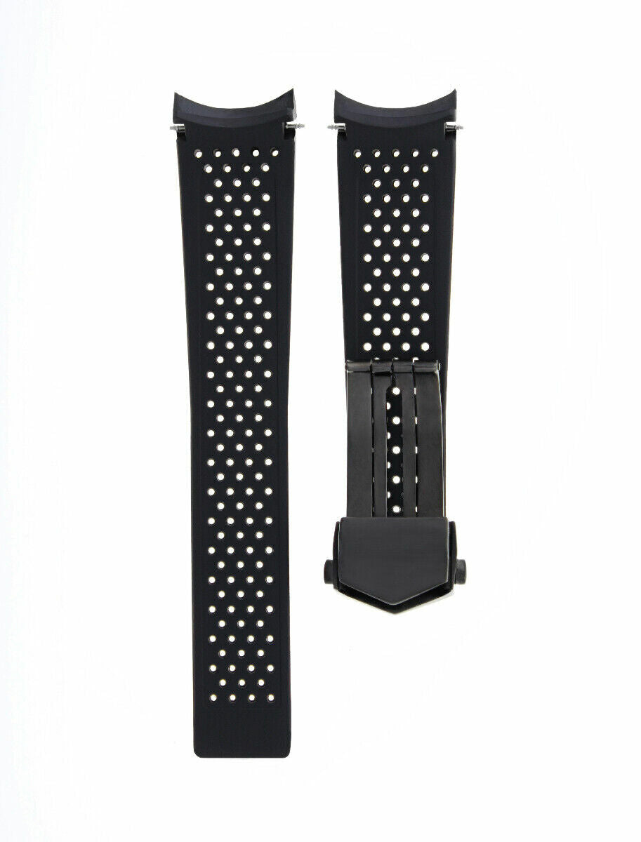 22MM RUBBER WATCH BAND STRAP FOR TAG HEUER CARRERA CALIBRE 5 7 36 + CLASP BLACK