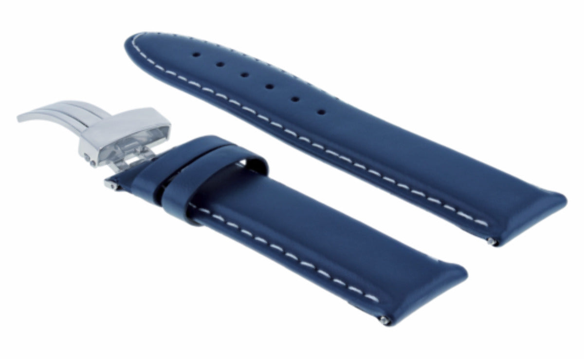 20MM LEATHER WATCH STRAP BAND SMOOTH DEPLOYMENT CLASP FOR TUDOR BLUE WS