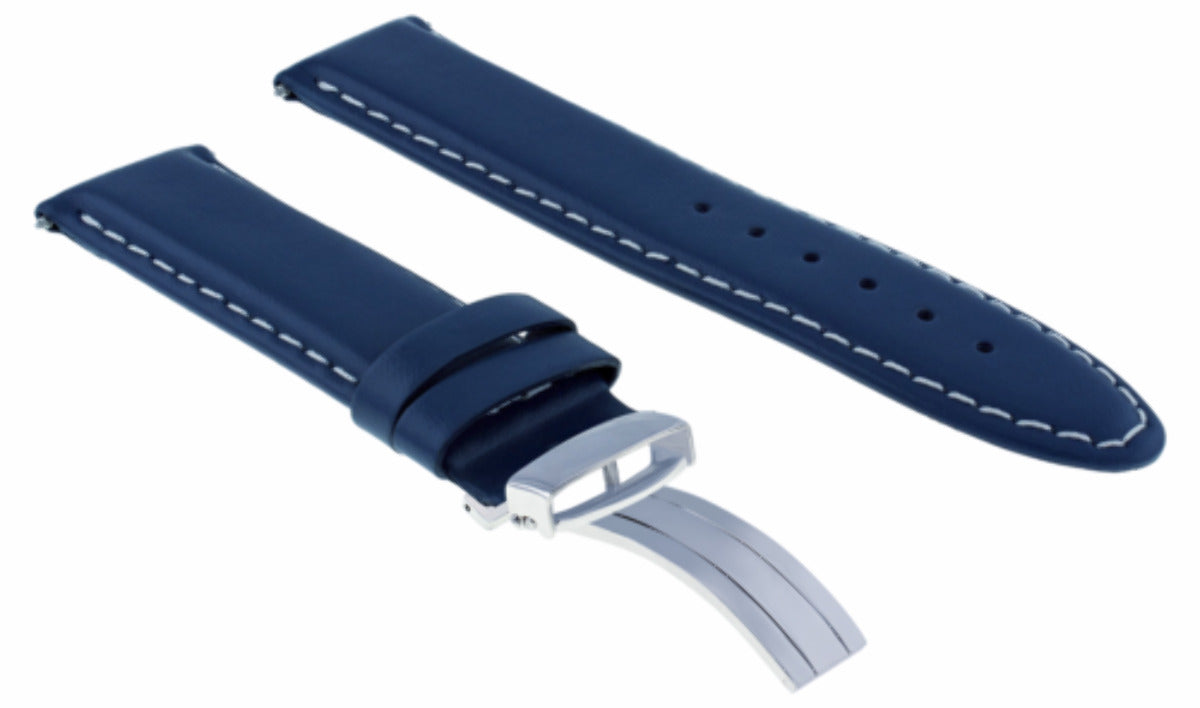 20MM LEATHER WATCH STRAP BAND SMOOTH DEPLOYMENT CLASP FOR TUDOR BLUE WS