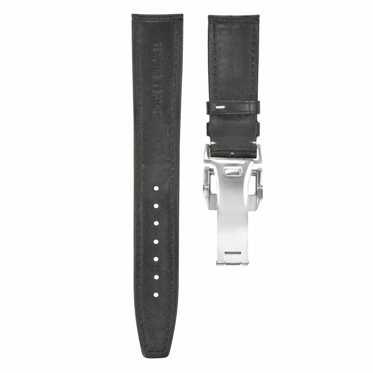 20MM LEATHER WATCH BAND STRAP FOR IWC PILOT PORTUGUESE DEPLOYMENT CLASP BLACK