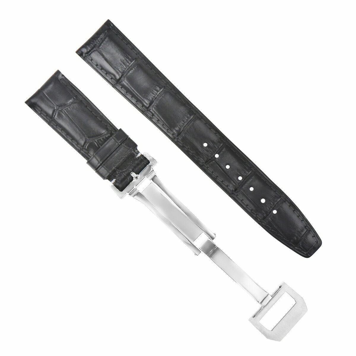 20MM LEATHER WATCH BAND STRAP FOR IWC PILOT PORTUGUESE DEPLOYMENT CLASP BLACK