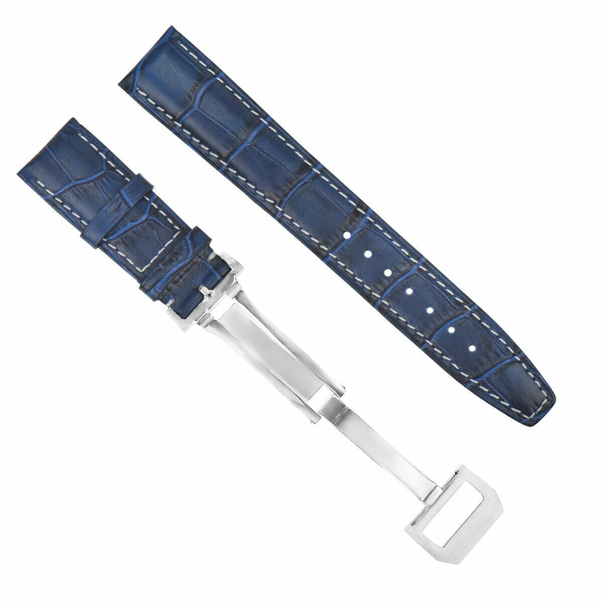 20MM LEATHER WATCH BAND STRAP DEPLOYMENT FOR IWC PILOT PORTUGUESE WATCH  BLUE WS