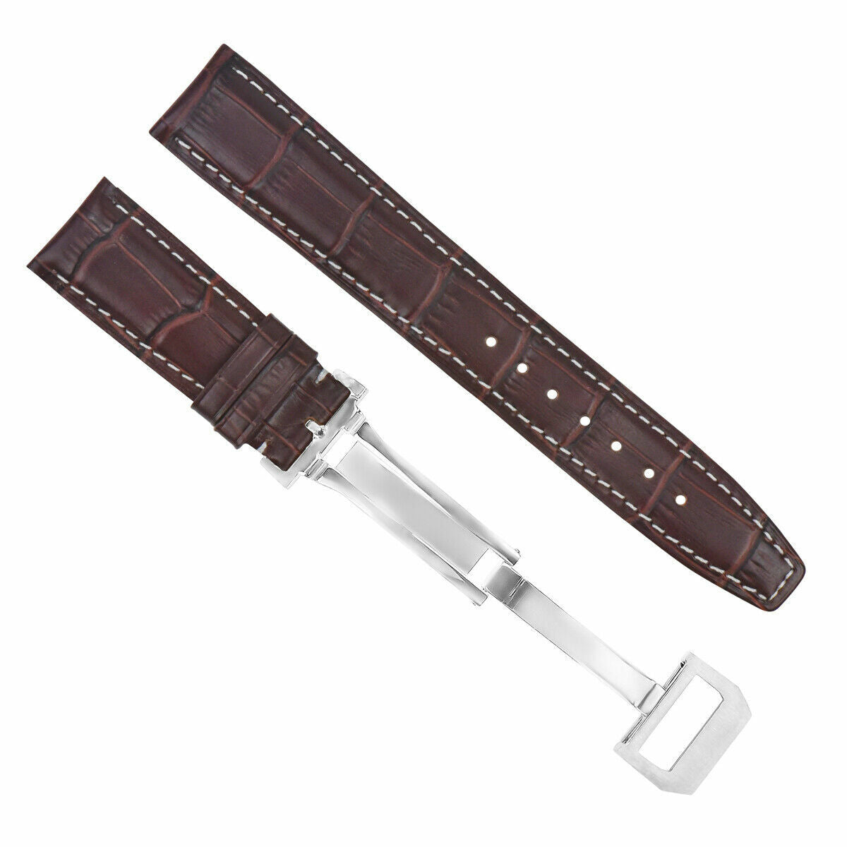 20MM LEATHER WATCH BAND STRAP DEPLOYMENT CLASP FOR IWC PILOT PORTUGUESE BROWN WS