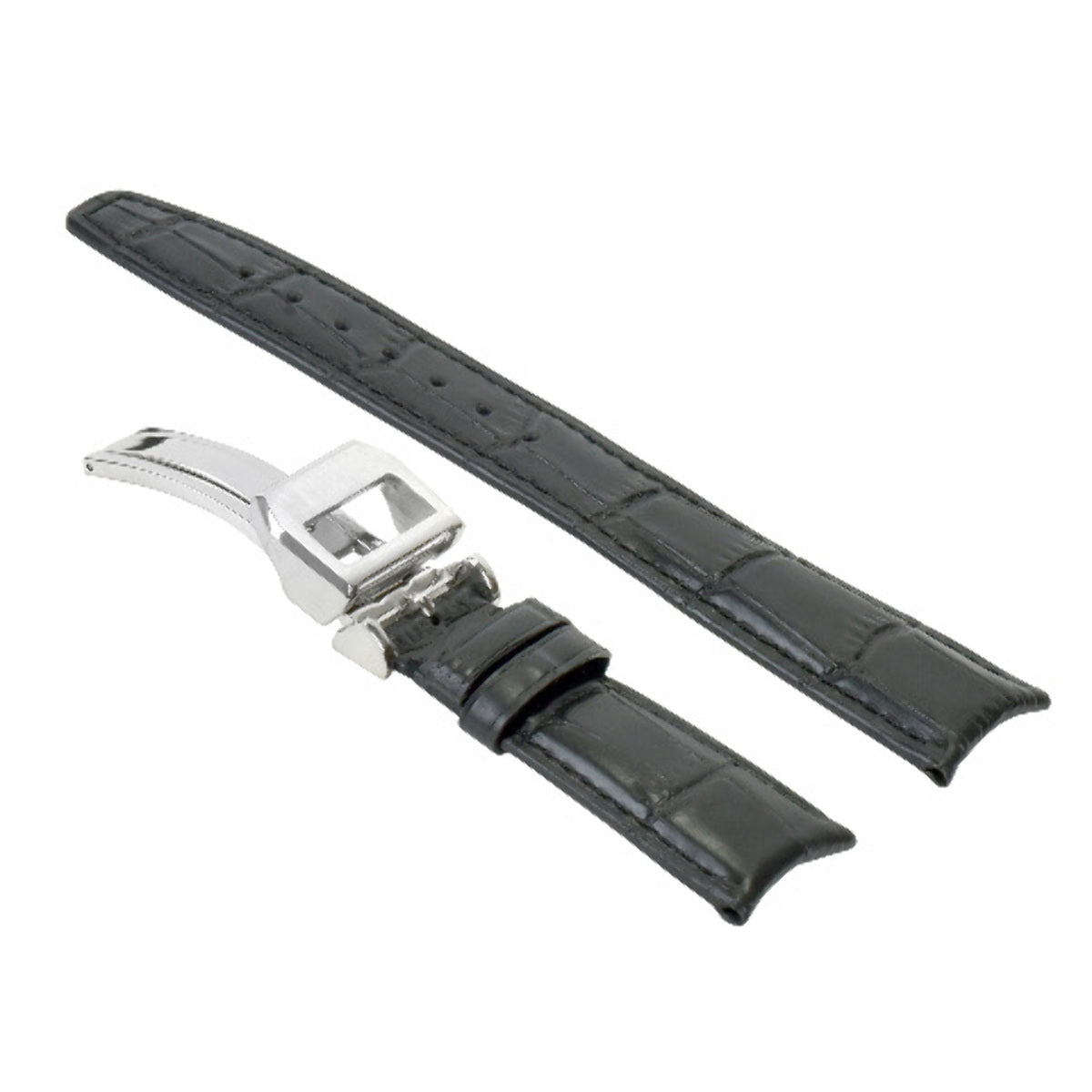 22MM LEATHER WATCH BAND STRAP DEPLOYMENT CLASP FOR IWC PILOT PORTUGUESE BLACK TQ