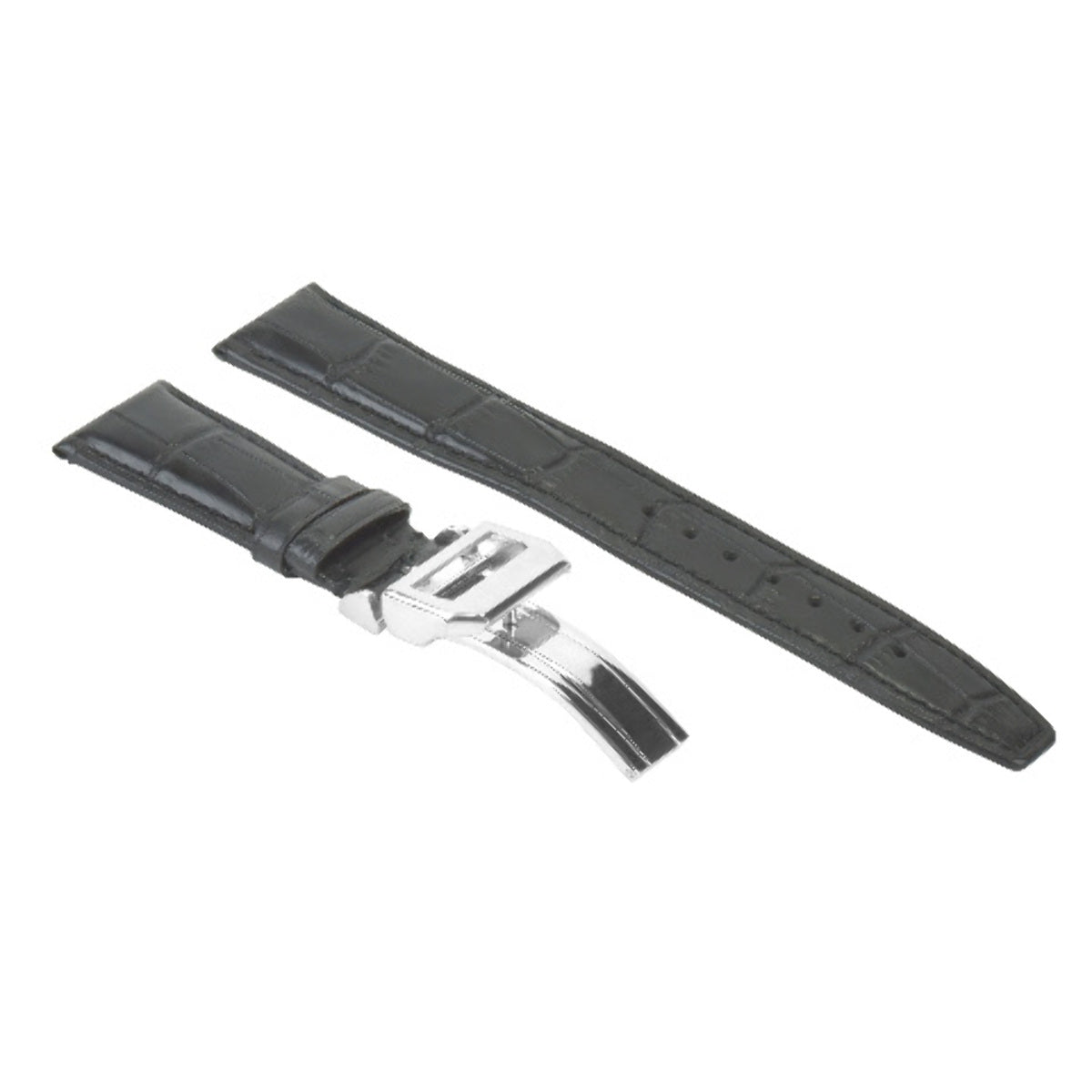 22MM LEATHER WATCH BAND STRAP DEPLOYMENT CLASP FOR IWC PILOT PORTUGUESE BLACK TQ