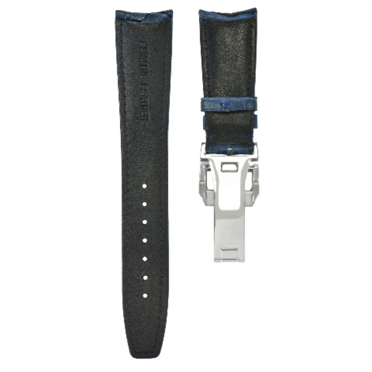 22MM LEATHER WATCH BAND STRAP FOR IWC PILOT PORTUGUESE TOP GUN DEPLOY CLASP BLUE