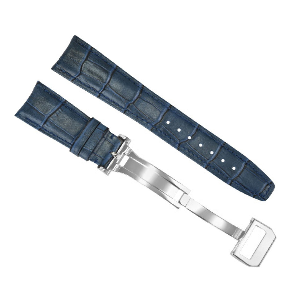 22MM LEATHER WATCH BAND STRAP FOR IWC PILOT PORTUGUESE TOP GUN DEPLOY CLASP BLUE