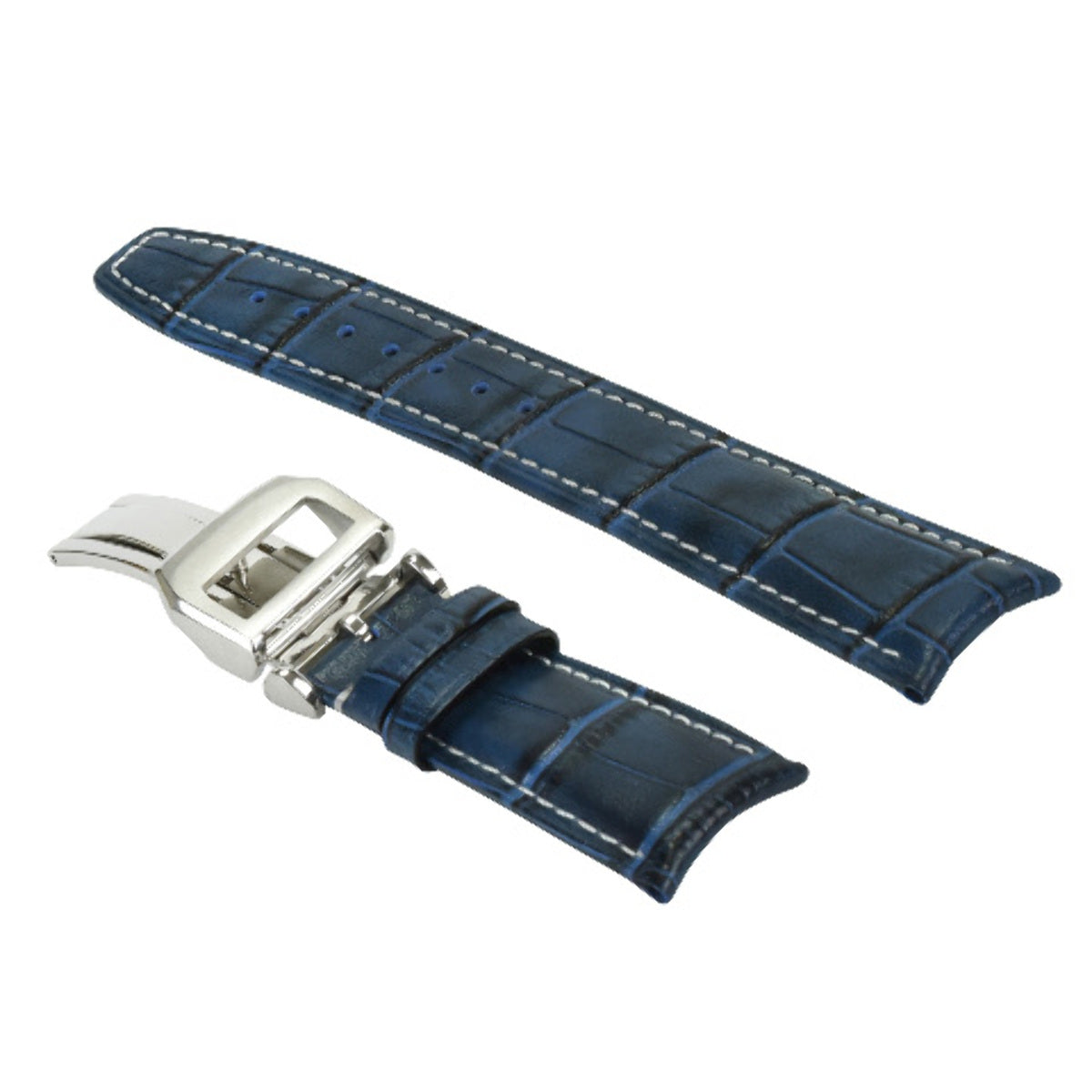 22MM LEATHER WATCH BAND STRAP DEPLOYMENT CLASP FOR IWC PILOT PORTUGUESE BLUE WS