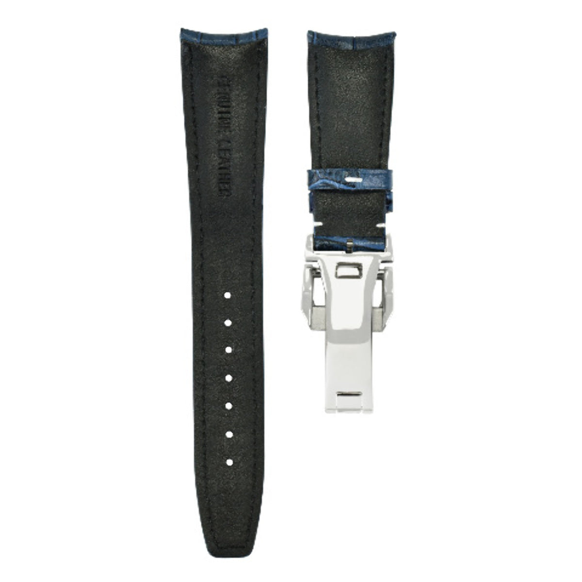 22MM LEATHER WATCH BAND STRAP DEPLOYMENT CLASP FOR IWC PILOT PORTUGUESE BLUE WS