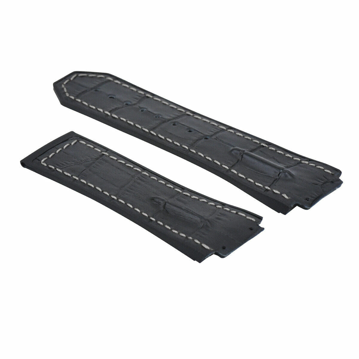 25-28MM LEATHER RUBBER STRAP FOR 44-45-48MM HUBLOT BIG BANG F1 CERAMIC FUSION, Black with White Stitching, view 2