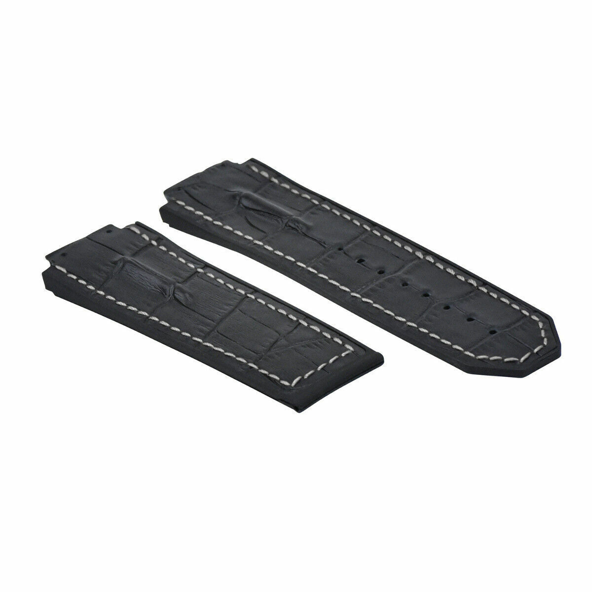 25-28MM LEATHER RUBBER STRAP FOR  HUBLOT BIG BANG WITH SCREWS AND SCREWDRIVER, Black with White Stitching, view 3